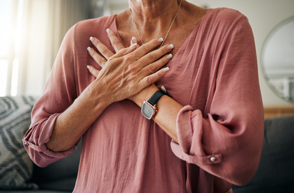 Senior,Woman,,Hands,Or,Chest,Pain,In,Heart,Attack,,Anxiety